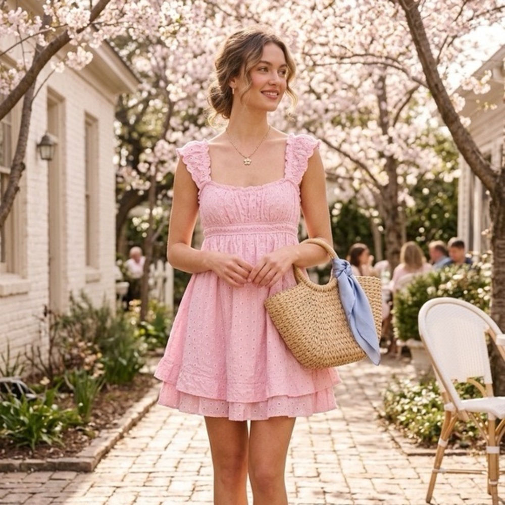 Pink eyelet mini dress - NWOT